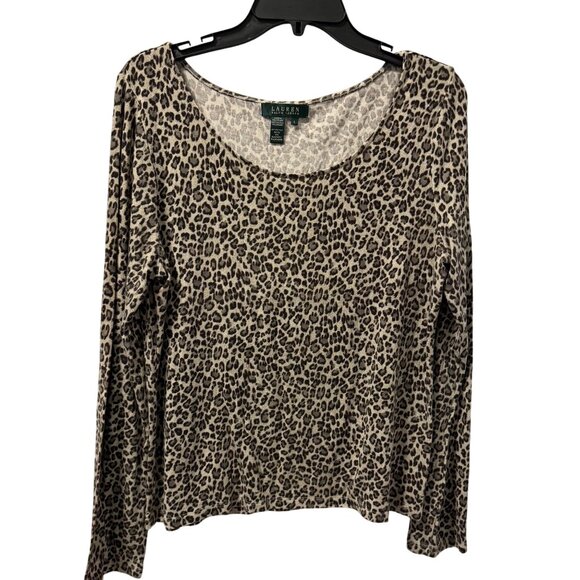 Lauren Ralph Lauren Leopard Print Soft Long Sleeve Top Sz L - Picture 3 of 12